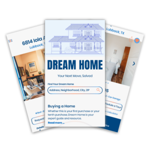 Three screenshots from the Dream Home real estate app