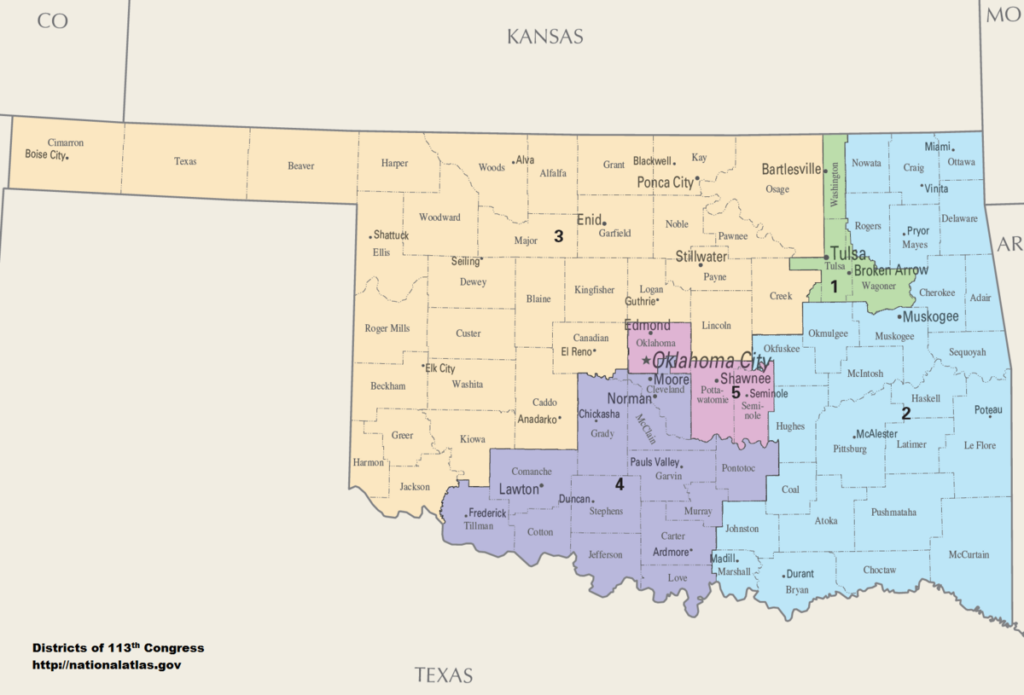 Congressional district map of Oklahoma